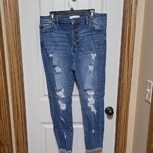 1X Kancan Buttonfly Women's Blue Distressed Jeans